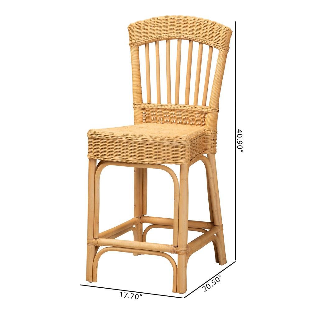 bali & pari Barito Modern Bohemian Natural Rattan Counter Stool. Picture 20