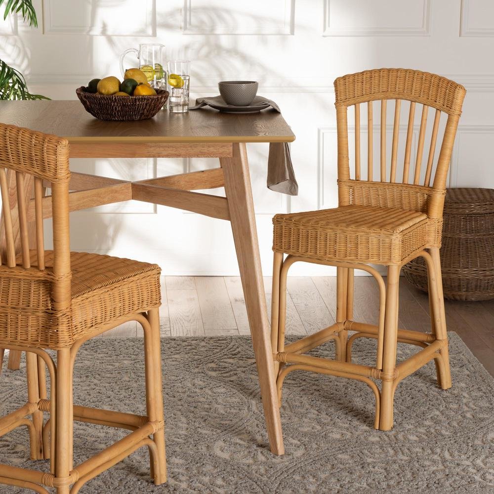 bali & pari Barito Modern Bohemian Natural Rattan Counter Stool. Picture 18
