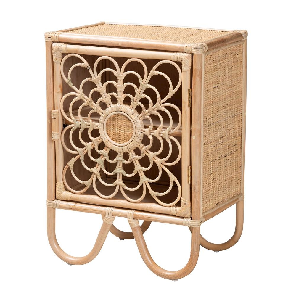 bali & pari Acelin Modern Bohemian Natural Brown Rattan Nightstand. Picture 11