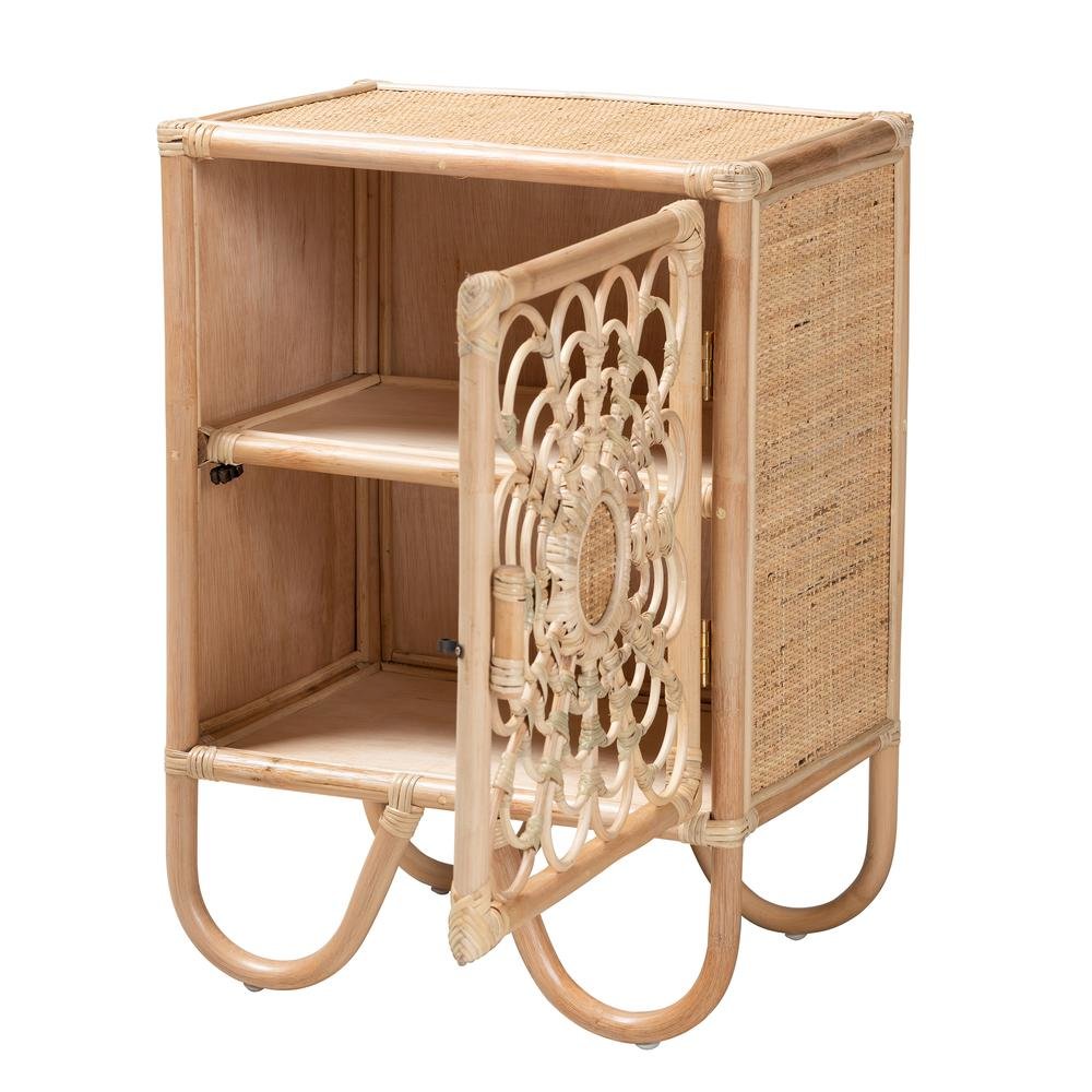 bali & pari Acelin Modern Bohemian Natural Brown Rattan Nightstand. Picture 12