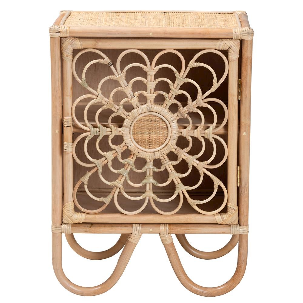 bali & pari Acelin Modern Bohemian Natural Brown Rattan Nightstand. Picture 13