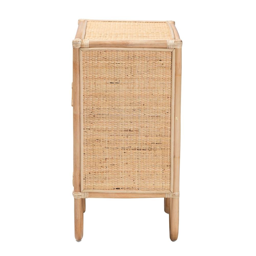 bali & pari Acelin Modern Bohemian Natural Brown Rattan Nightstand. Picture 14