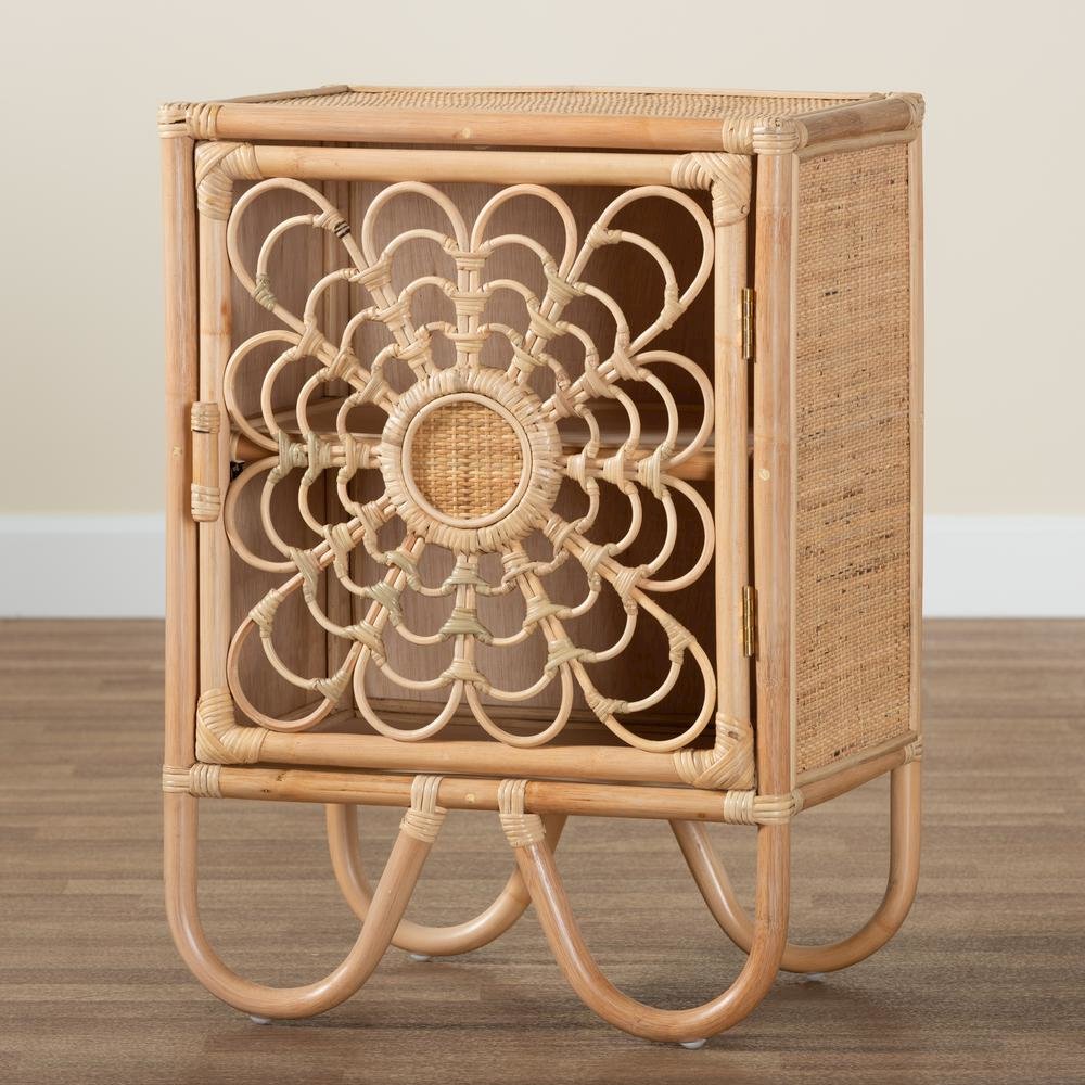 bali & pari Acelin Modern Bohemian Natural Brown Rattan Nightstand. Picture 19