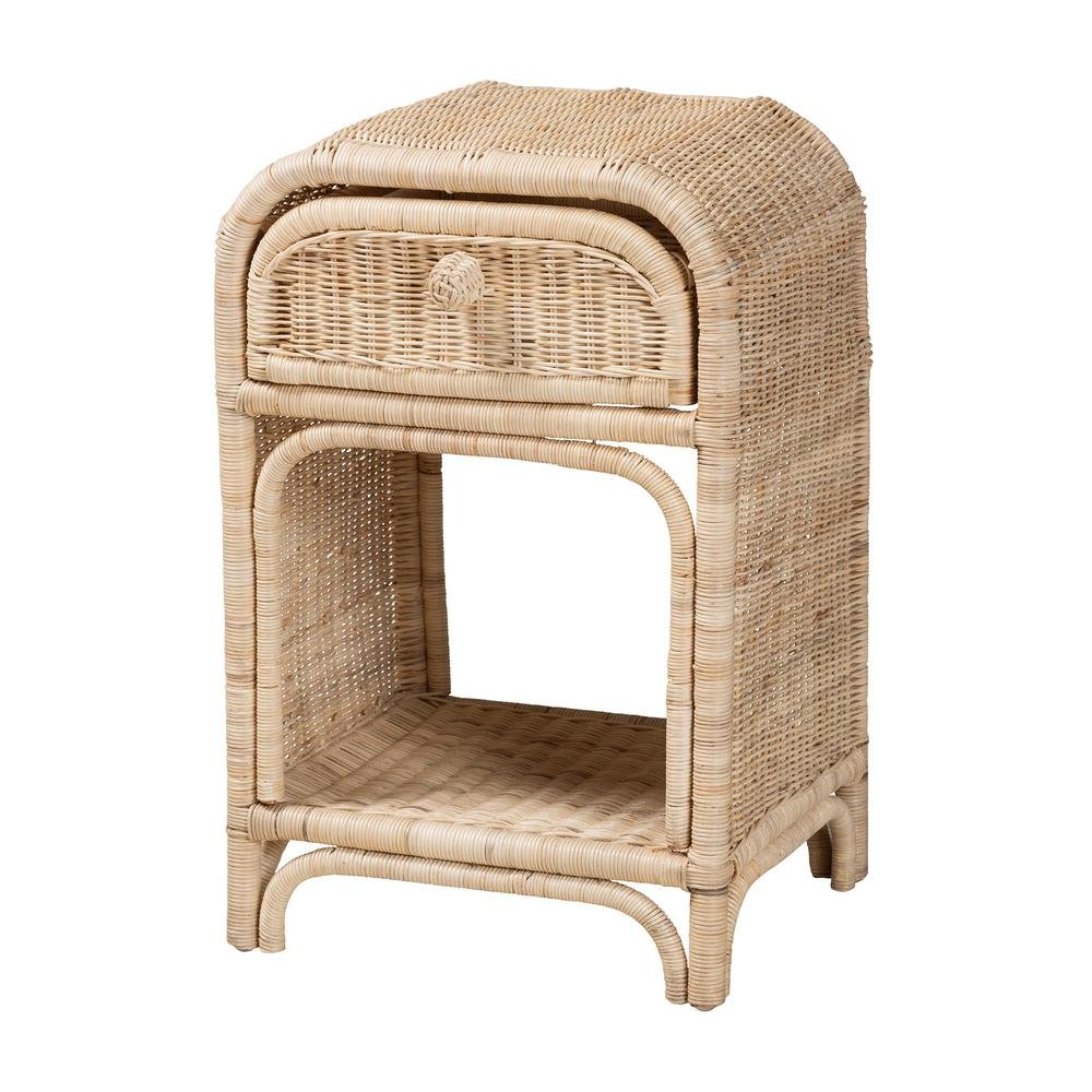 bali & pari Magni Modern Bohemian Natural Brown Rattan 1-Drawer Nightstand. Picture 11