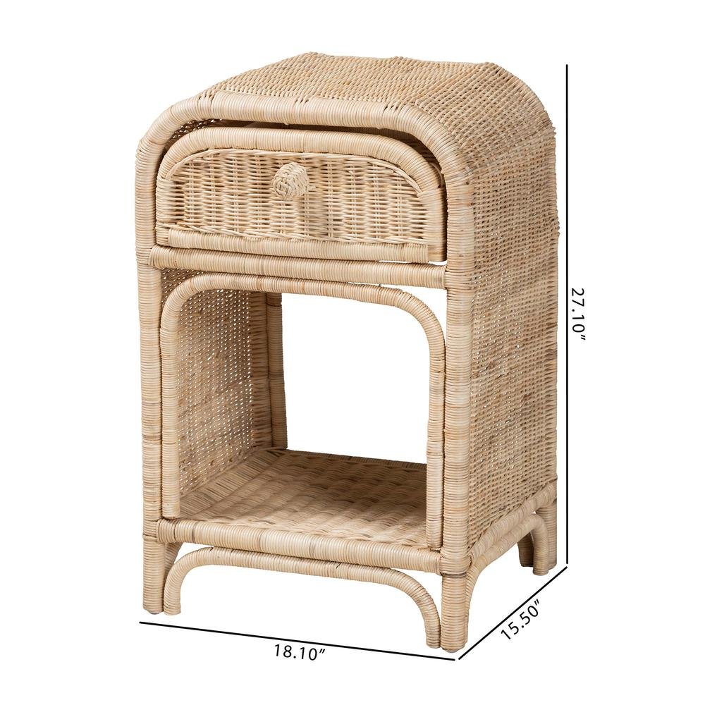 bali & pari Magni Modern Bohemian Natural Brown Rattan 1-Drawer Nightstand. Picture 20