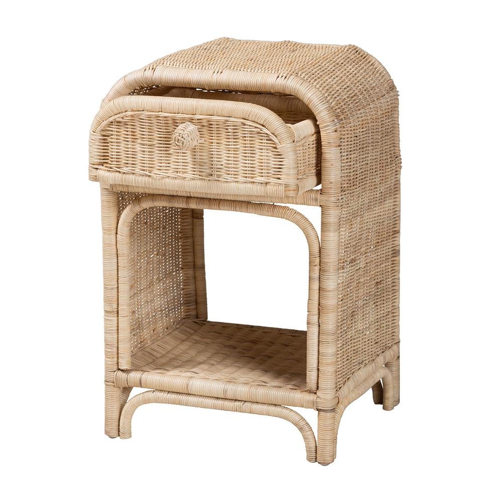 bali & pari Magni Modern Bohemian Natural Brown Rattan 1-Drawer Nightstand. Picture 12