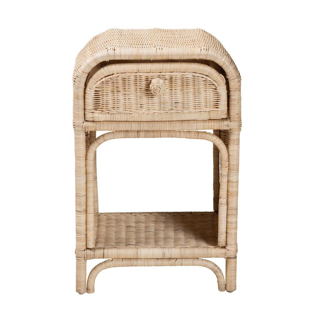 bali & pari Magni Modern Bohemian Natural Brown Rattan 1-Drawer Nightstand. Picture 13
