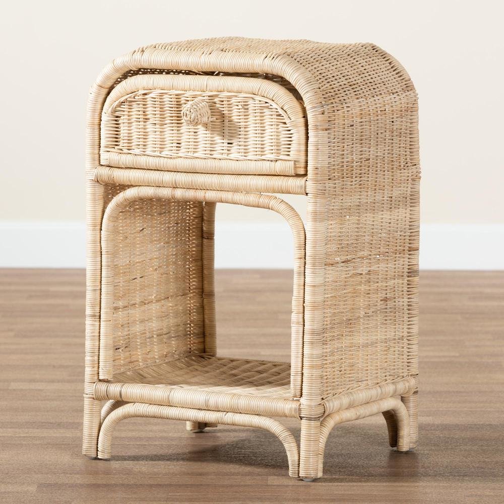 bali & pari Magni Modern Bohemian Natural Brown Rattan 1-Drawer Nightstand. Picture 19
