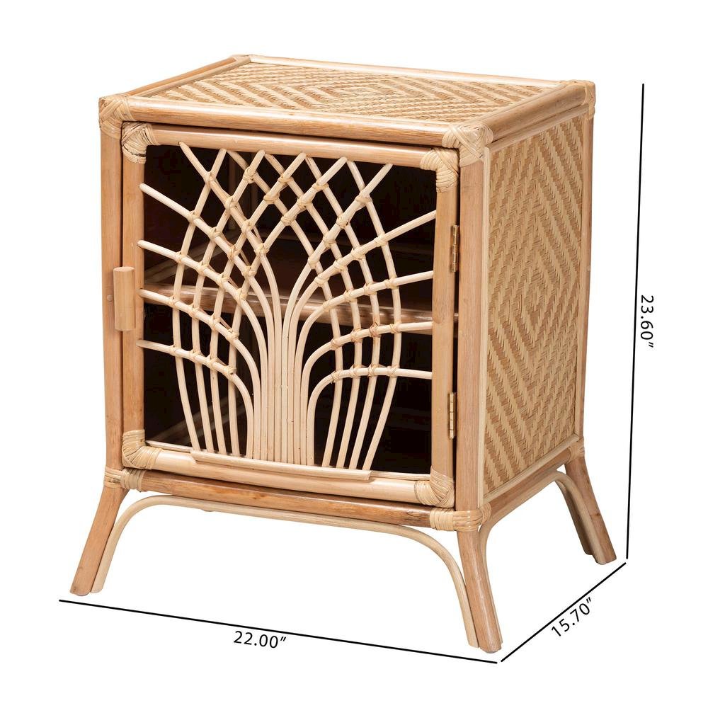 bali & pari Danna Modern Bohemian Natural Brown Rattan Nightstand. Picture 20