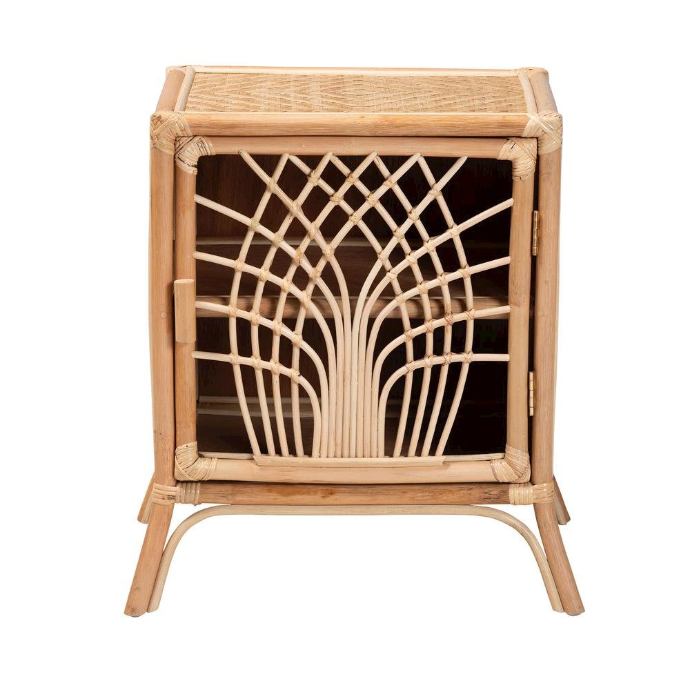 bali & pari Danna Modern Bohemian Natural Brown Rattan Nightstand. Picture 13