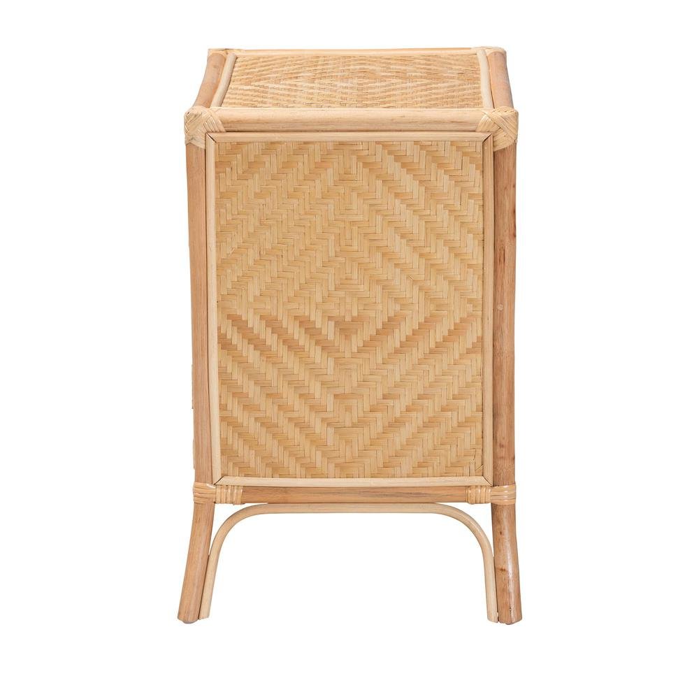 bali & pari Danna Modern Bohemian Natural Brown Rattan Nightstand. Picture 14