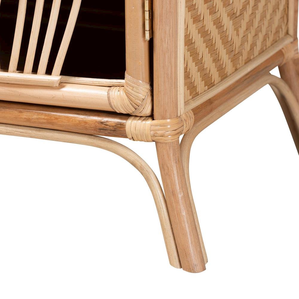 bali & pari Danna Modern Bohemian Natural Brown Rattan Nightstand. Picture 16