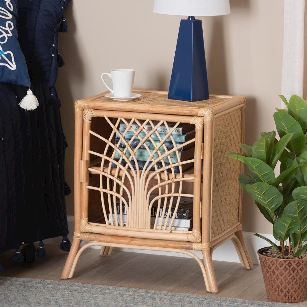 bali & pari Danna Modern Bohemian Natural Brown Rattan Nightstand. Picture 18
