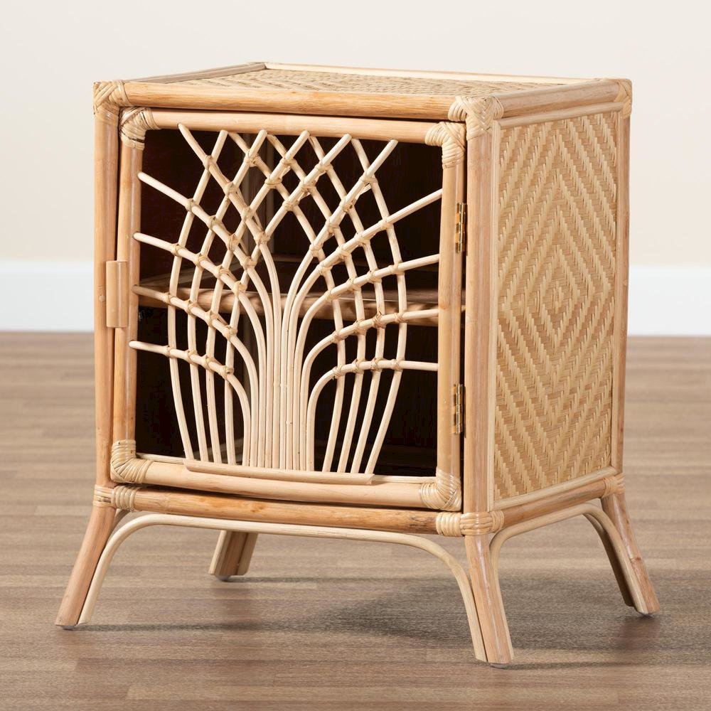 bali & pari Danna Modern Bohemian Natural Brown Rattan Nightstand. Picture 19