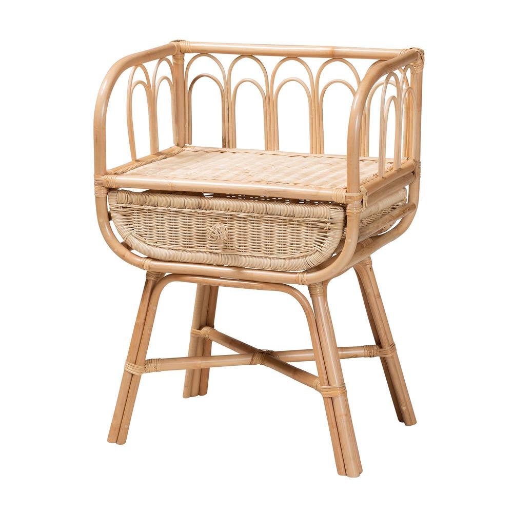 bali & pari Panchali Modern Bohemian Natural Brown Rattan Nightstand. Picture 11