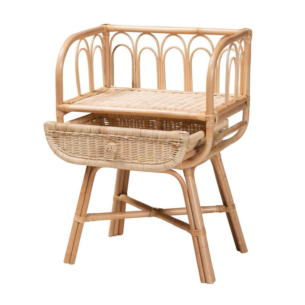 bali & pari Panchali Modern Bohemian Natural Brown Rattan Nightstand. Picture 12