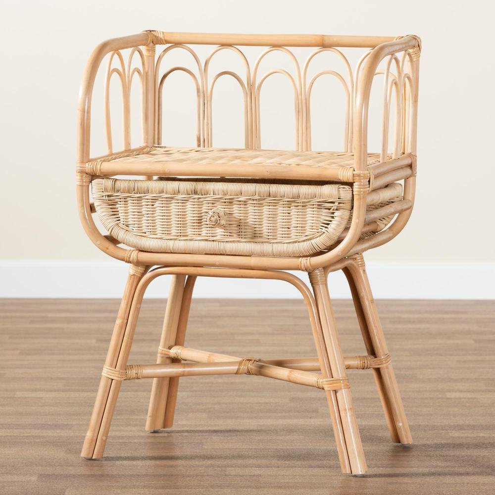 bali & pari Panchali Modern Bohemian Natural Brown Rattan Nightstand. Picture 19
