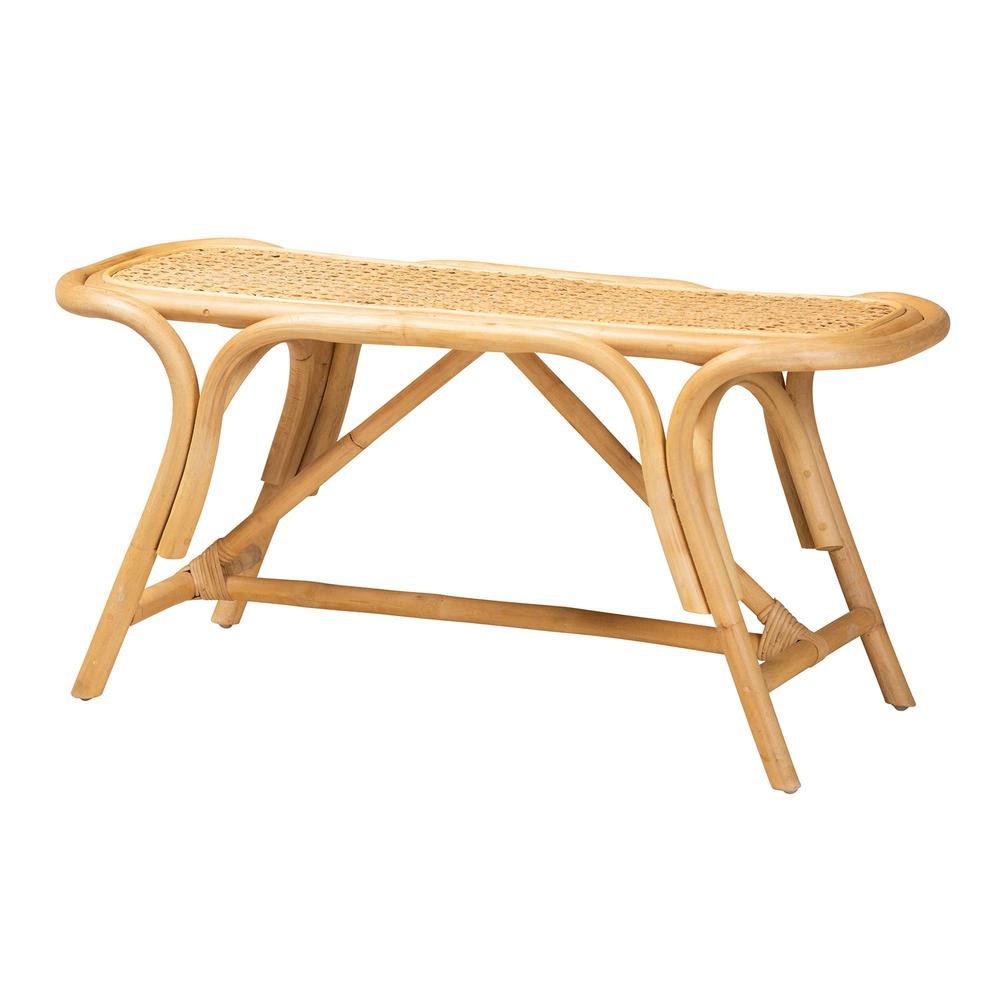 bali & pari Septa Modern Bohemian Natural Brown Rattan Accent Bench. Picture 9