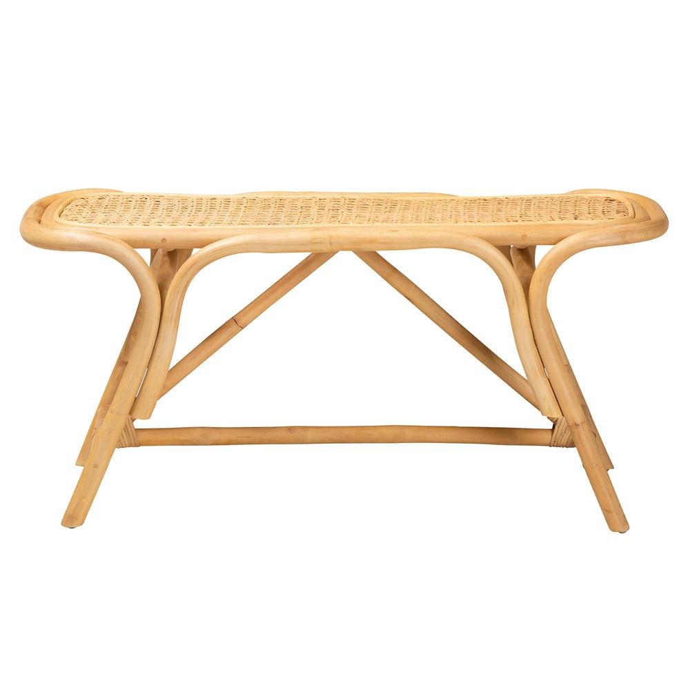 bali & pari Septa Modern Bohemian Natural Brown Rattan Accent Bench. Picture 10