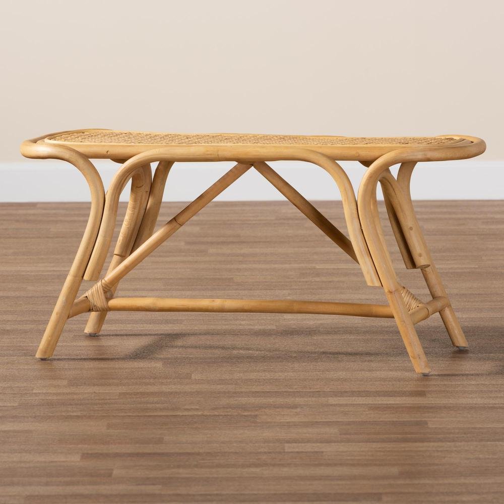 bali & pari Septa Modern Bohemian Natural Brown Rattan Accent Bench. Picture 15