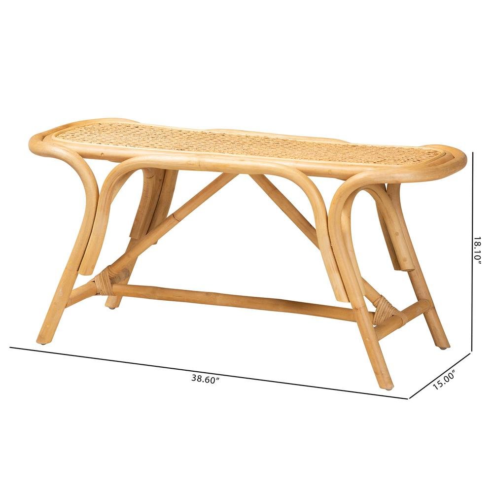 bali & pari Septa Modern Bohemian Natural Brown Rattan Accent Bench. Picture 16