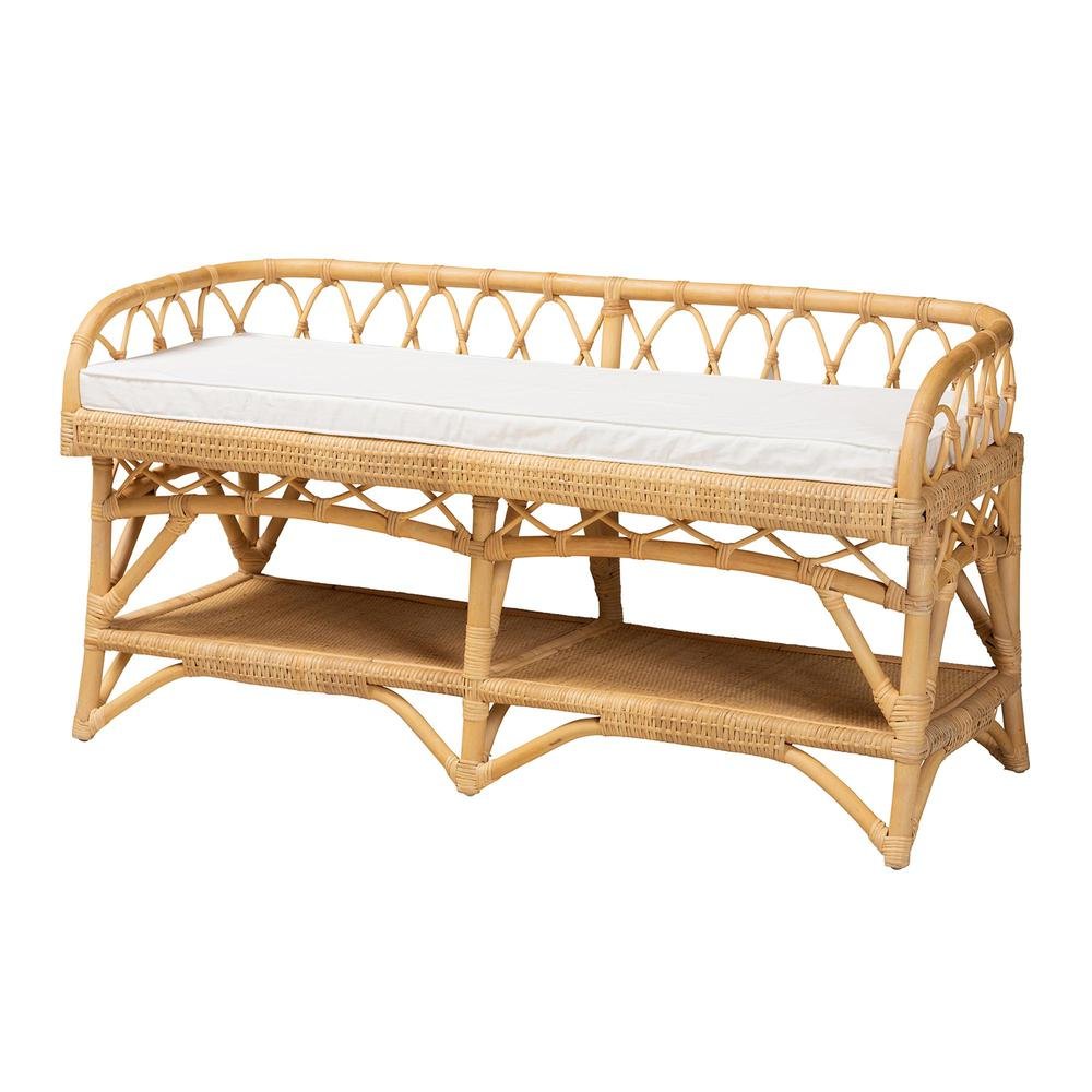 bali & pari Leryn Modern Bohemian Natural Brown Rattan Bench. Picture 11