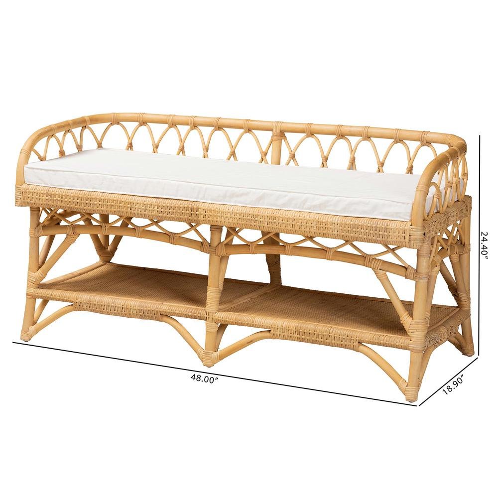 bali & pari Leryn Modern Bohemian Natural Brown Rattan Bench. Picture 20