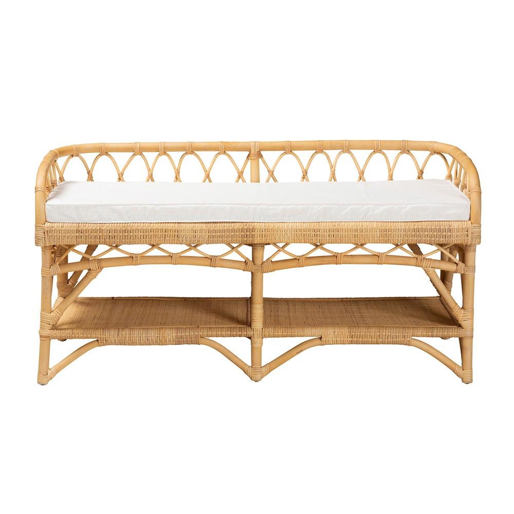 bali & pari Leryn Modern Bohemian Natural Brown Rattan Bench. Picture 12