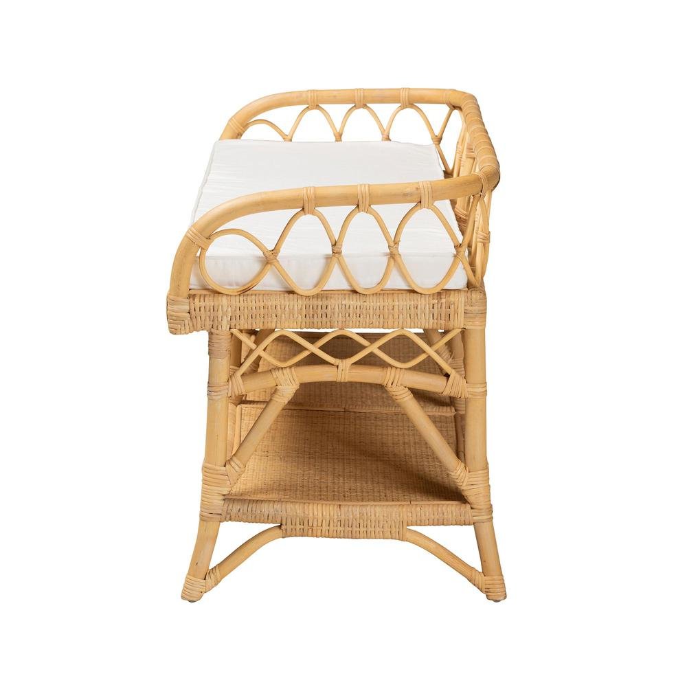 bali & pari Leryn Modern Bohemian Natural Brown Rattan Bench. Picture 13