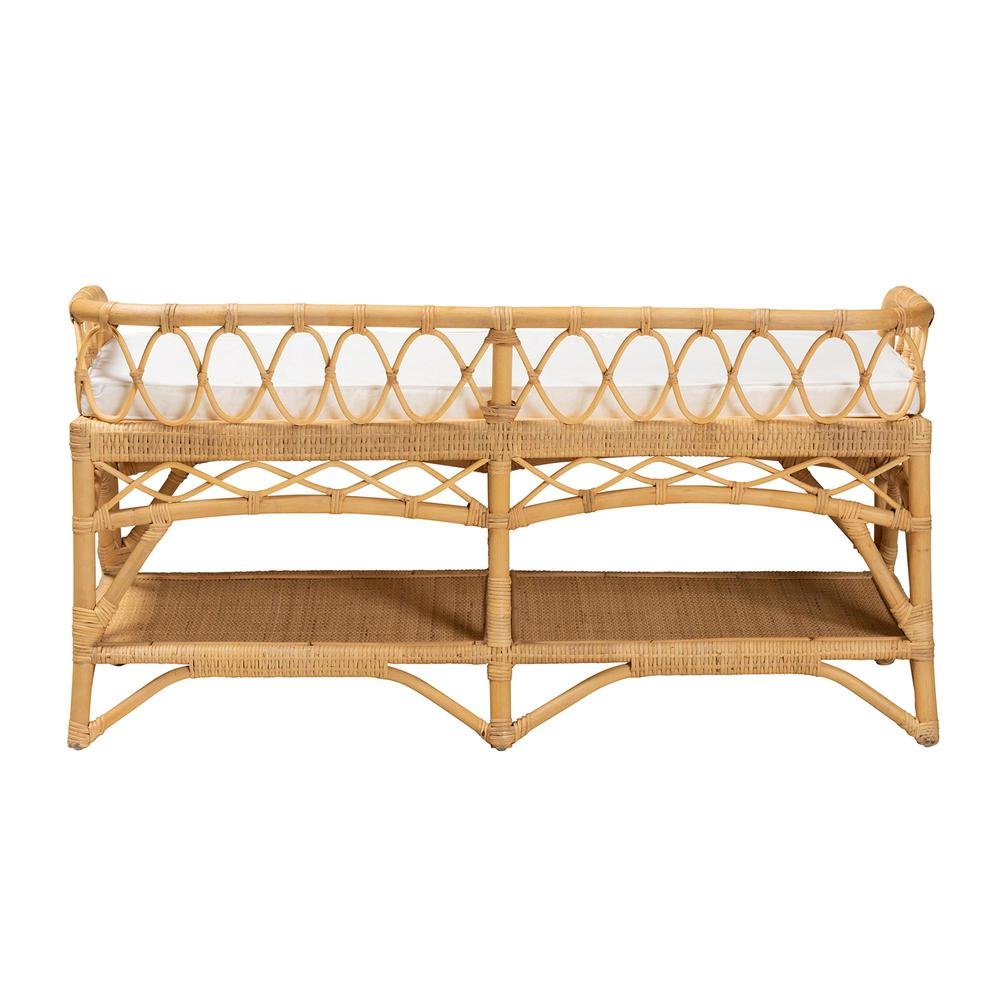 bali & pari Leryn Modern Bohemian Natural Brown Rattan Bench. Picture 14