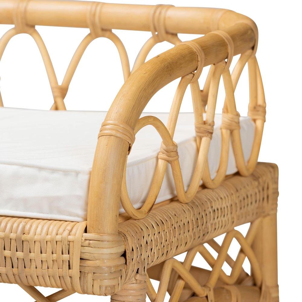 bali & pari Leryn Modern Bohemian Natural Brown Rattan Bench. Picture 15