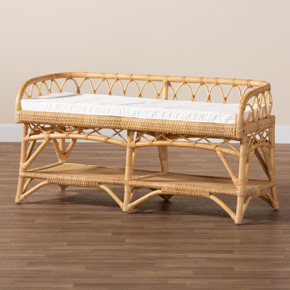 bali & pari Leryn Modern Bohemian Natural Brown Rattan Bench. Picture 19