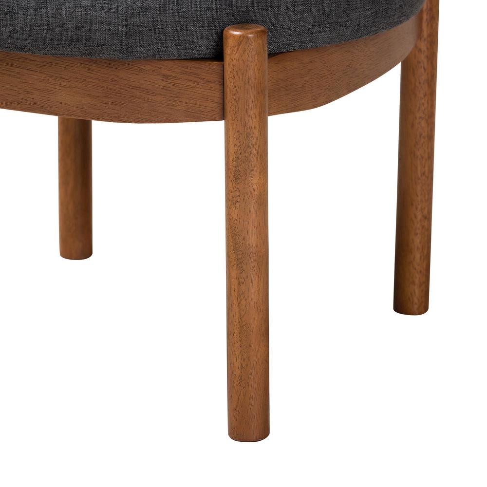 Iliana Japandi Dark Grey Fabric and Walnut Brown Finished Wood Ottoman Footstool. Picture 11