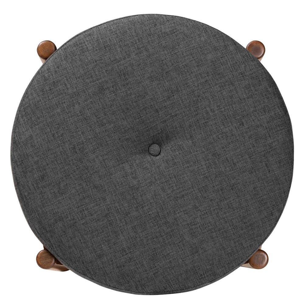 Iliana Japandi Dark Grey Fabric and Walnut Brown Finished Wood Ottoman Footstool. Picture 12