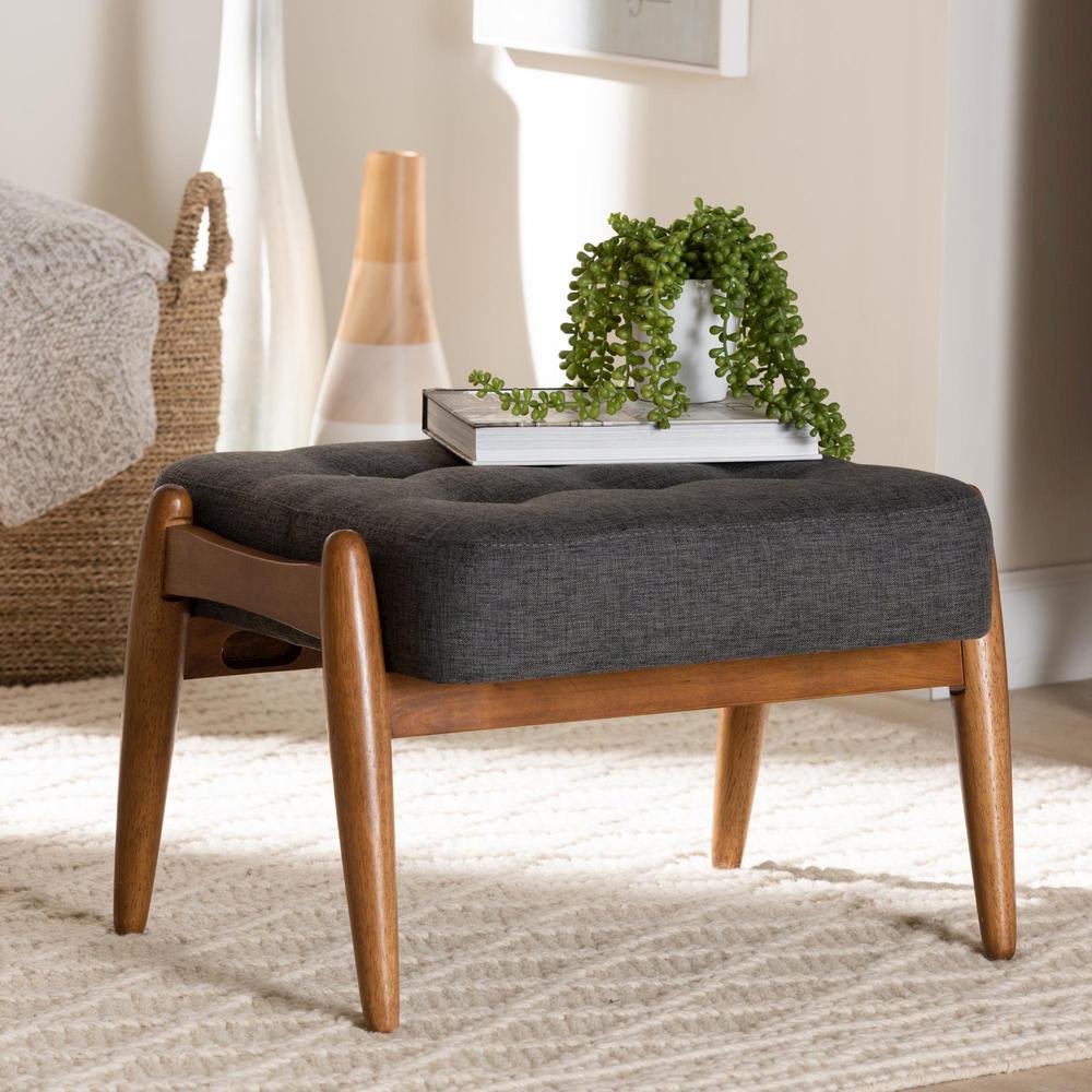 Walnut Brown Finished Wood Ottoman Footstool. Picture 14