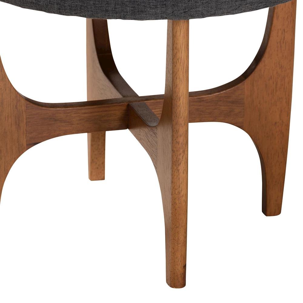 Theo Japandi Dark Grey Fabric and Walnut Brown Finished Wood Ottoman Footstool. Picture 11