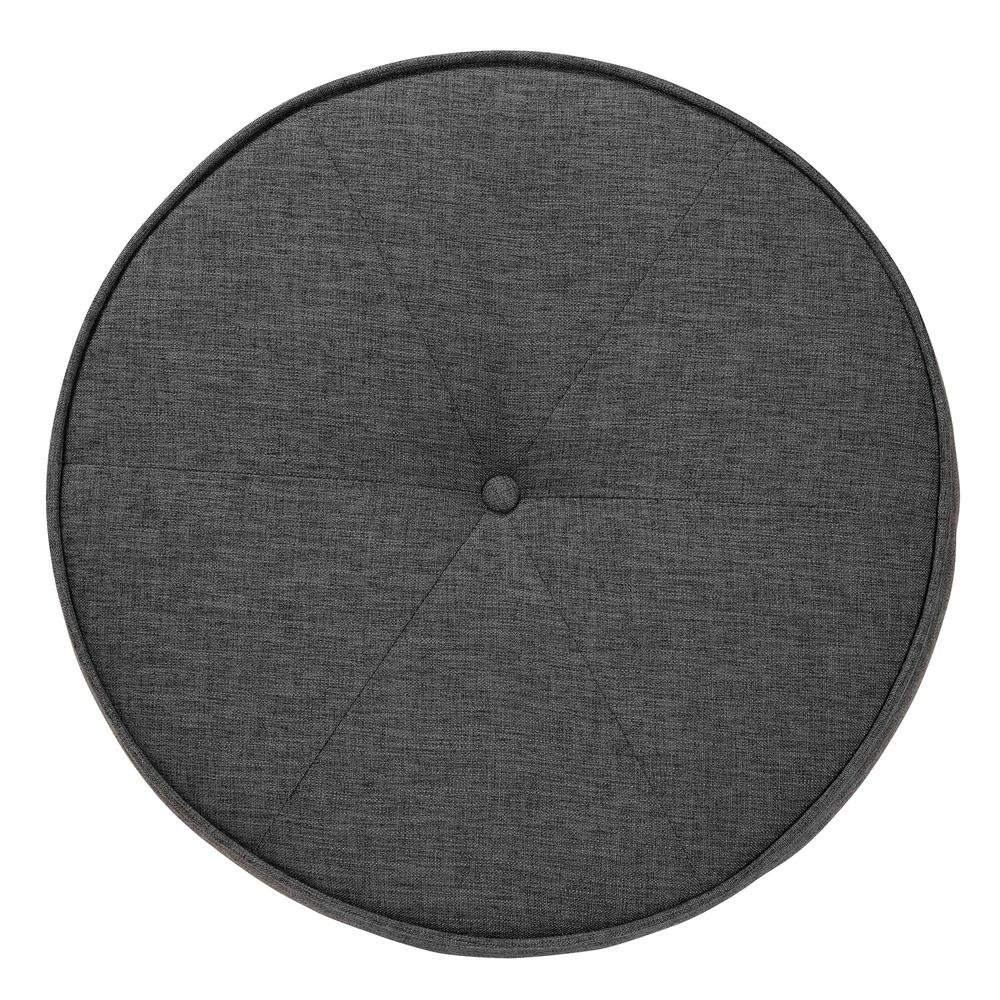 Theo Japandi Dark Grey Fabric and Walnut Brown Finished Wood Ottoman Footstool. Picture 12