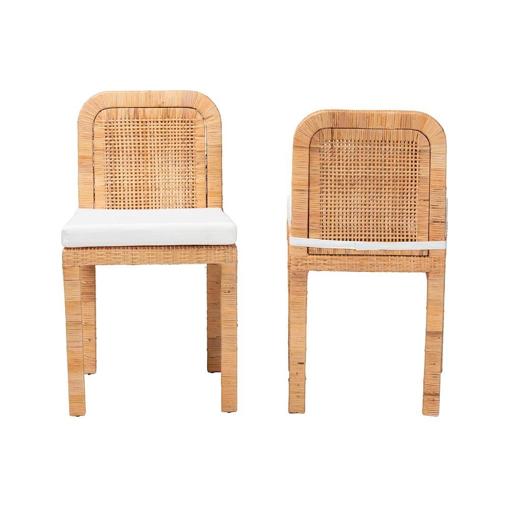 Bohemian Natural Brown Rattan and Mahogany Wood 2-Piece Dining Chair Set. Picture 11