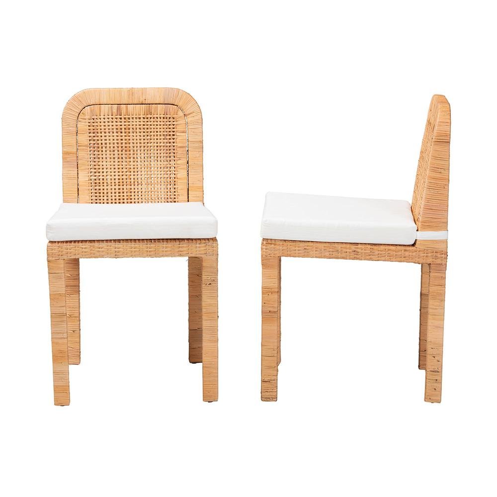Bohemian Natural Brown Rattan and Mahogany Wood 2-Piece Dining Chair Set. Picture 12
