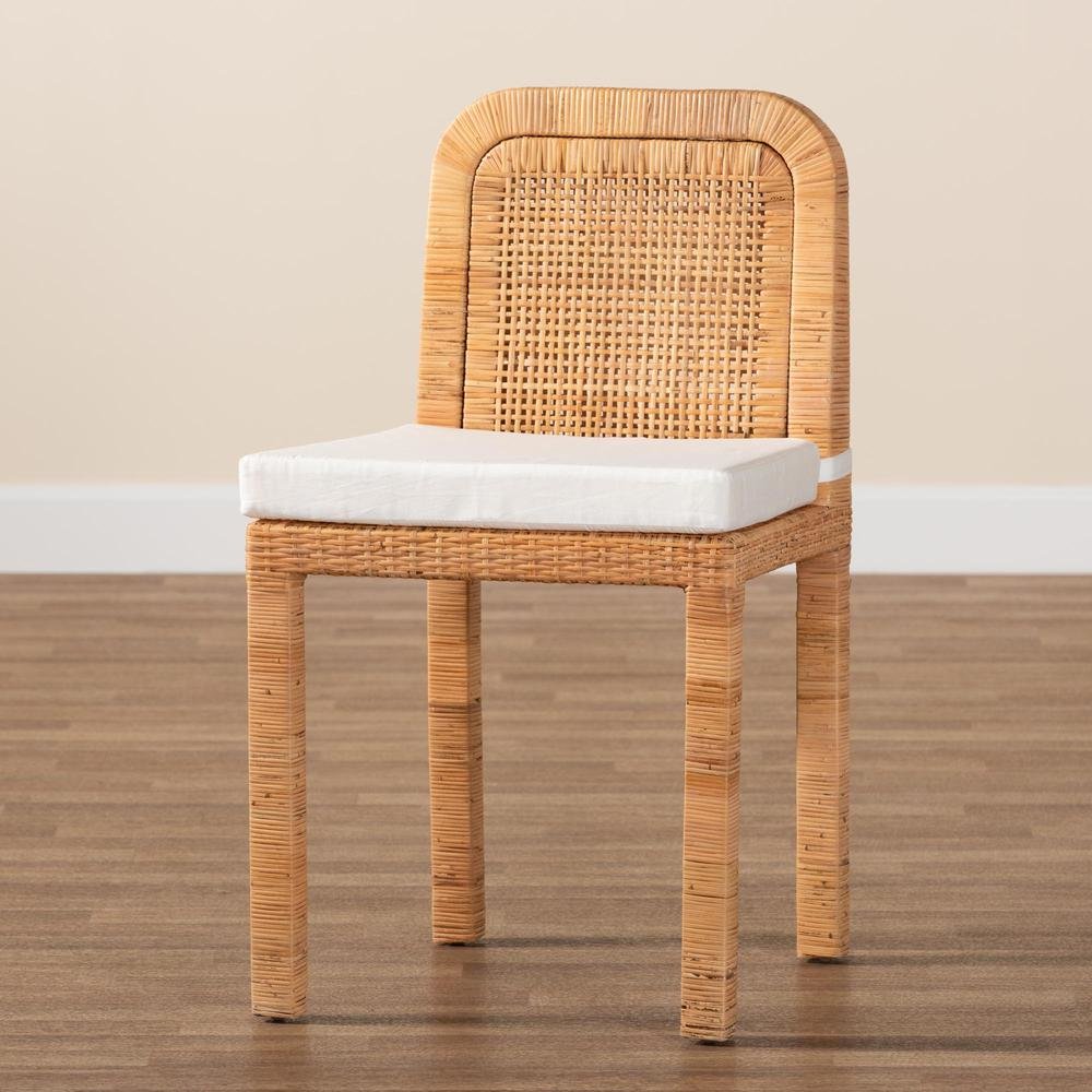 Bohemian Natural Brown Rattan and Mahogany Wood 2-Piece Dining Chair Set. Picture 17