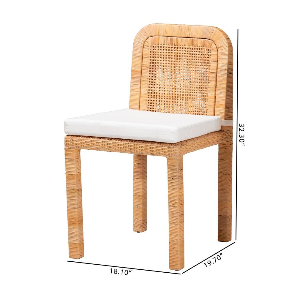 Bohemian Natural Brown Rattan and Mahogany Wood 2-Piece Dining Chair Set. Picture 18