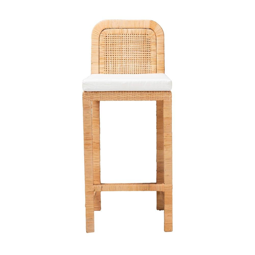 Bohemian Natural Brown Rattan and Mahogany Wood Bar Stool. Picture 12