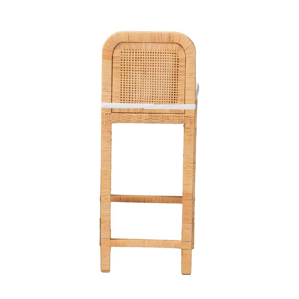 Bohemian Natural Brown Rattan and Mahogany Wood Bar Stool. Picture 14
