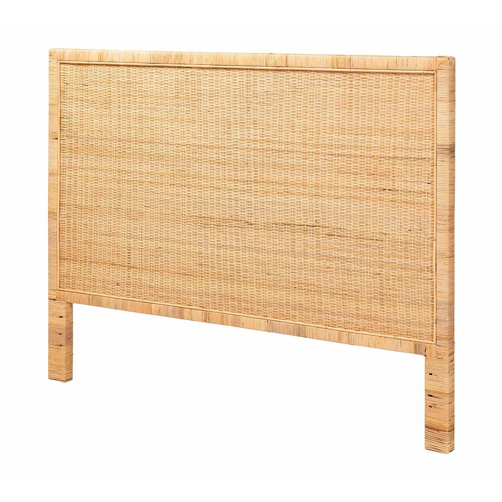 Bohemian Natural Brown Rattan and Mahogany Wood Queen Size Headboard. Picture 9