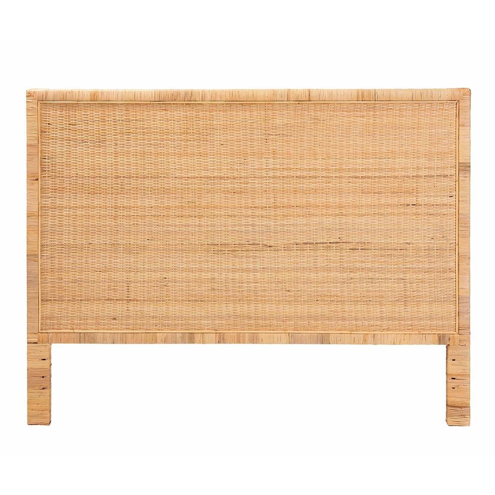 Bohemian Natural Brown Rattan and Mahogany Wood Queen Size Headboard. Picture 10