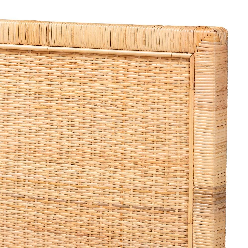 Bohemian Natural Brown Rattan and Mahogany Wood Queen Size Headboard. Picture 11