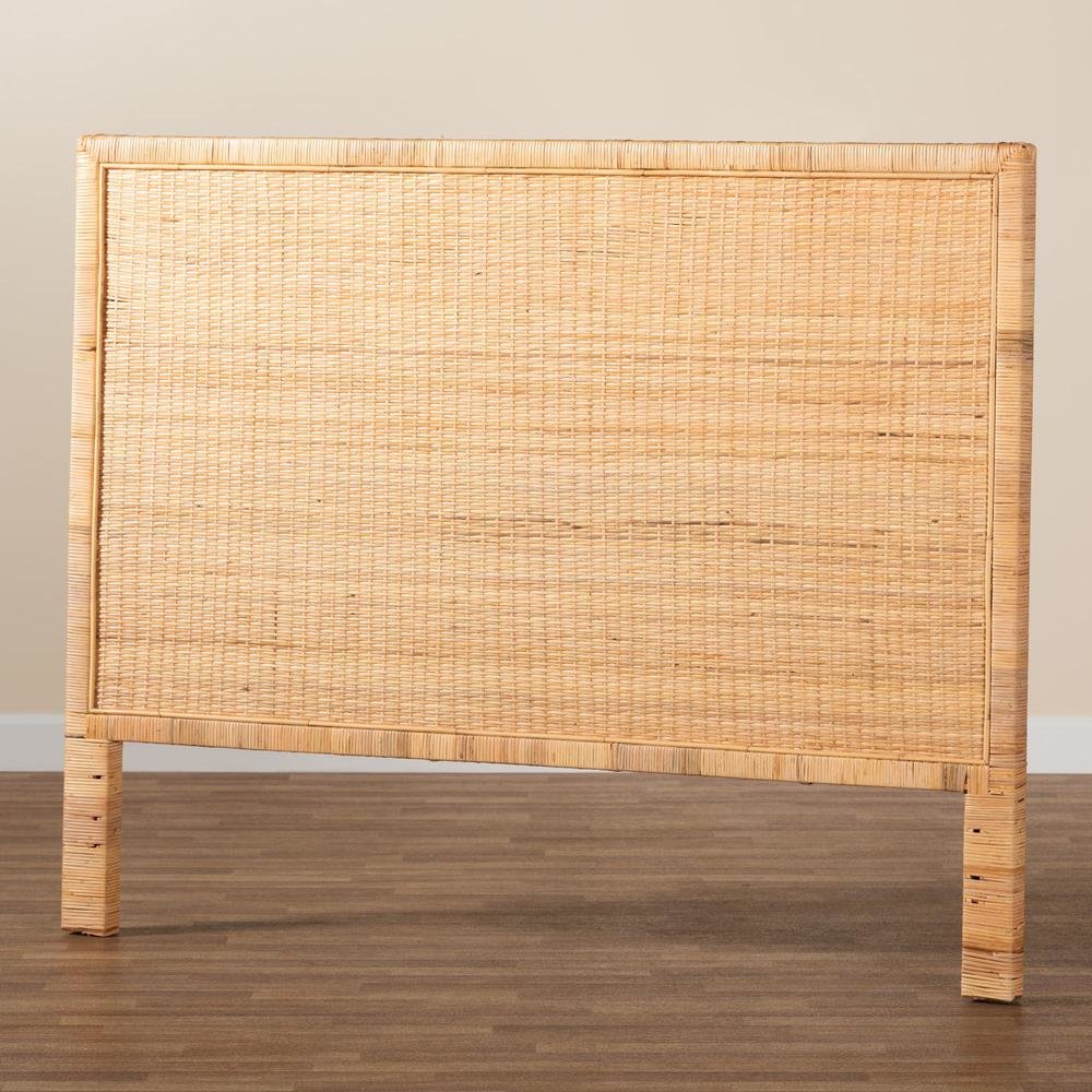 Bohemian Natural Brown Rattan and Mahogany Wood Queen Size Headboard. Picture 14