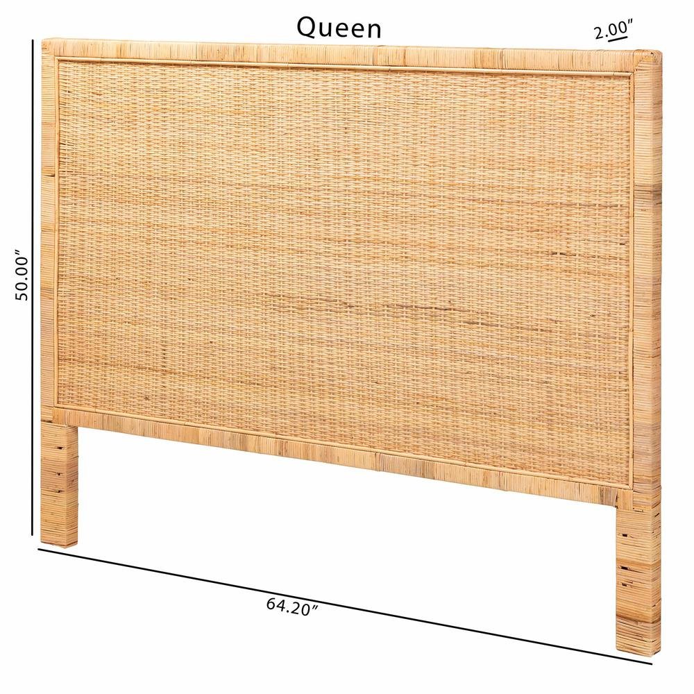 Bohemian Natural Brown Rattan and Mahogany Wood Queen Size Headboard. Picture 15