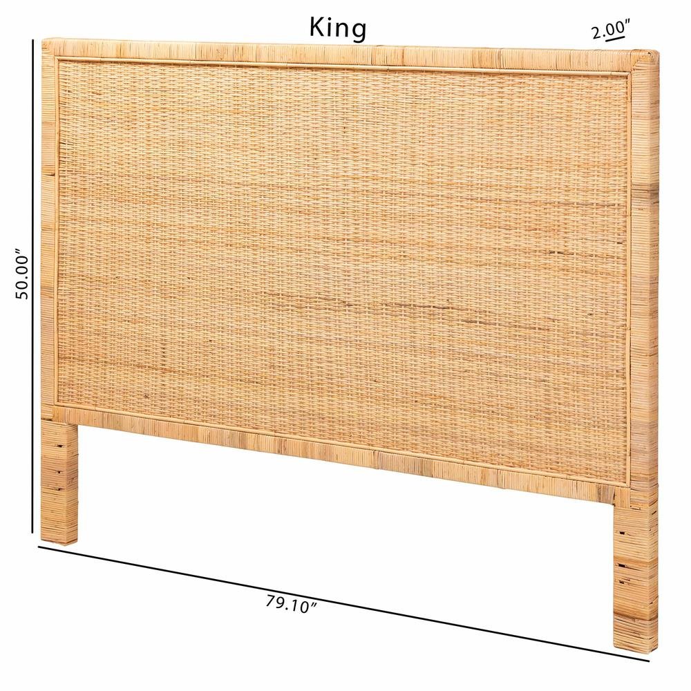 Bohemian Natural Brown Rattan and Mahogany Wood Queen Size Headboard. Picture 16