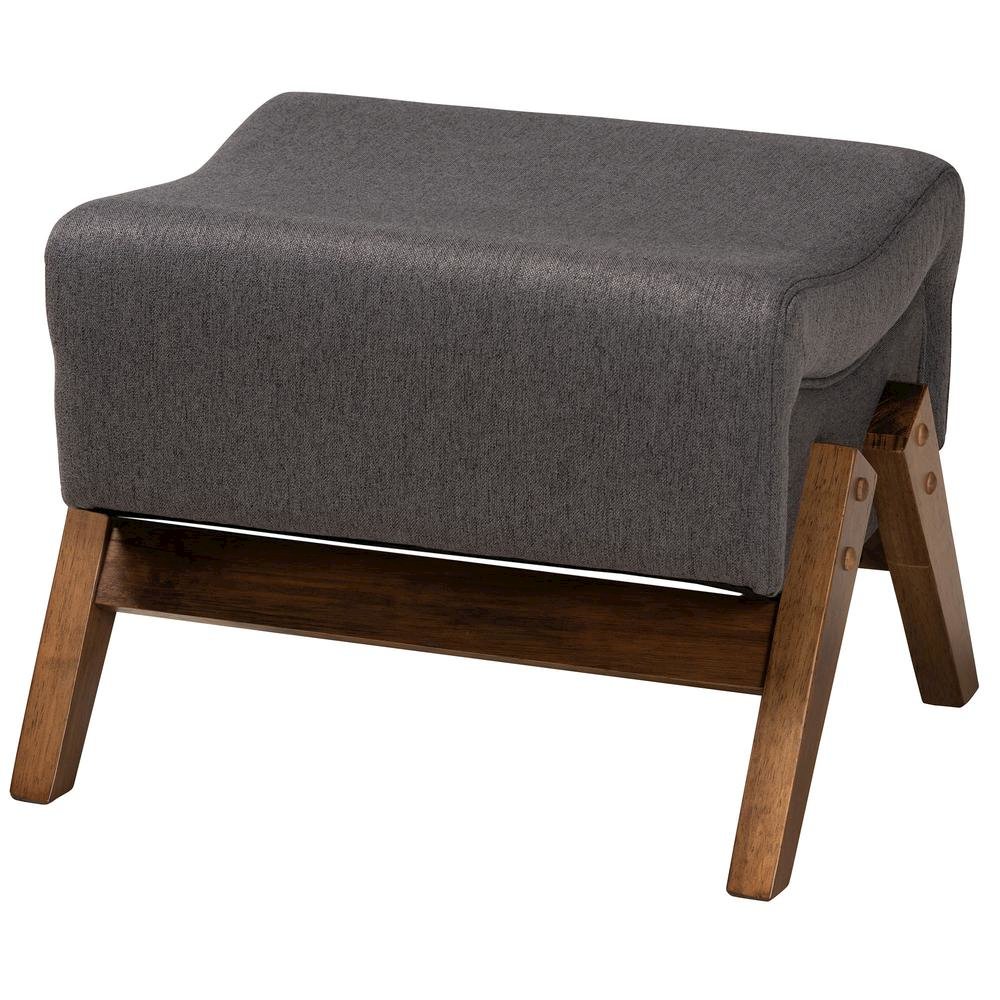 Dark Grey Fabric and Walnut Brown Finished Wood Ottoman. Picture 9
